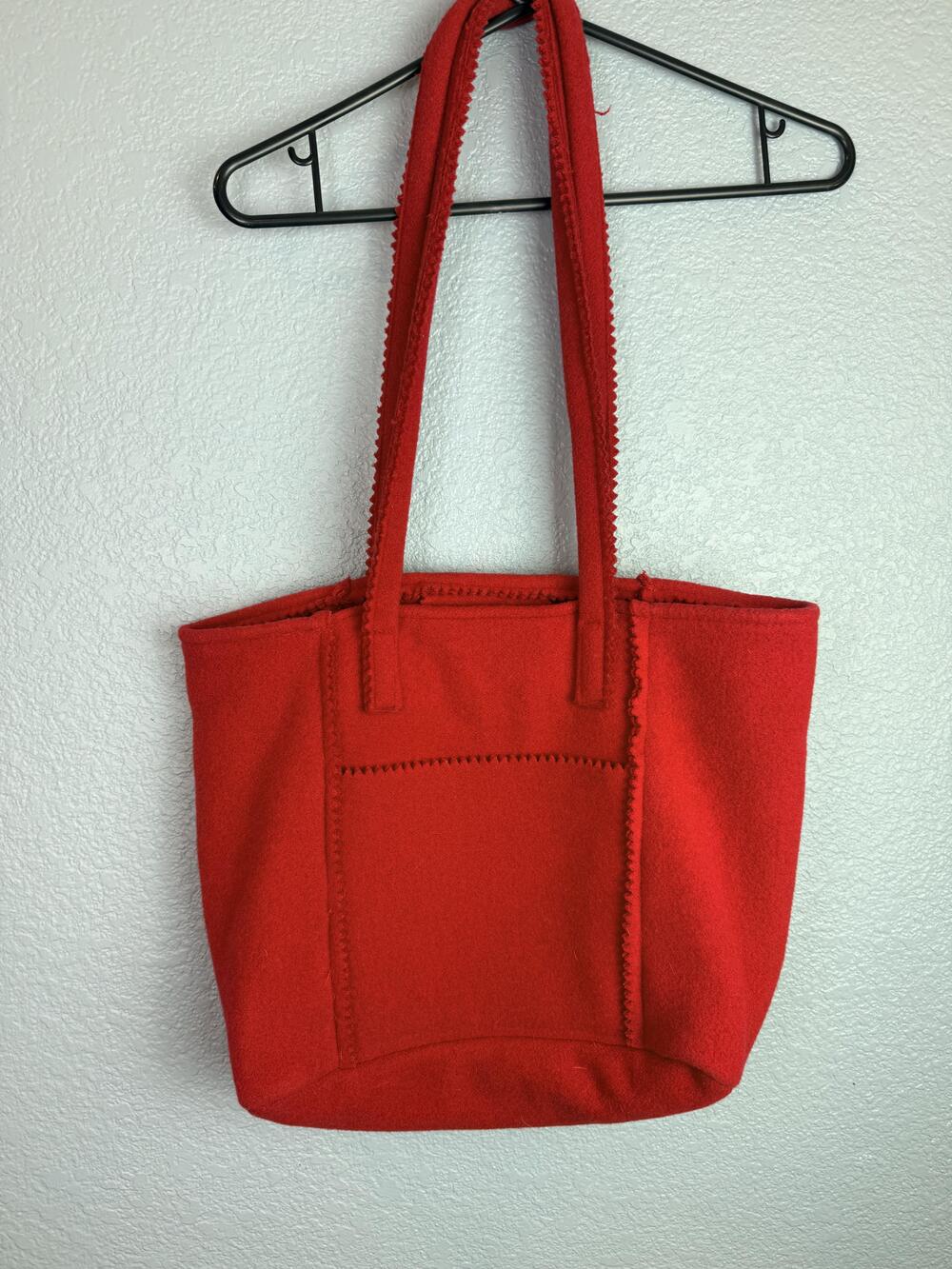 J. Jill Tote Bag Womens Medium Red Wool Viscose Felted Pocket Shoulder Purse
